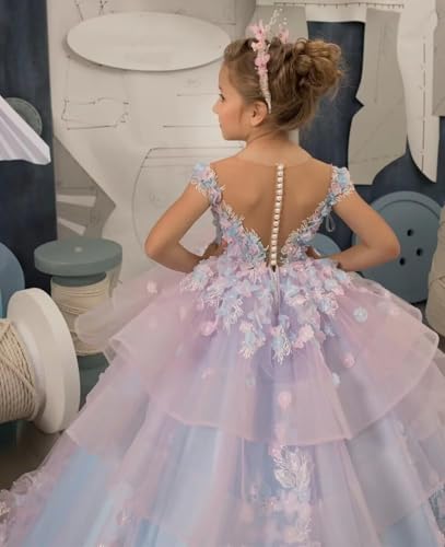 Flower Girl Dress for Wedding 3D Applique Tulle Princess Pageant Dreses Girls Birthday Tutu Ball Gowns HRK184