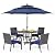 PHI VILLA 5 Pieces Outdoor Dining Set with Umbrella for 4, Round Metal Iron Dining Table & Wicker Chairs with Cushions & Large Blue Umbrella, Morden Dining Furniture for Patio, Deck, Yard, Porch