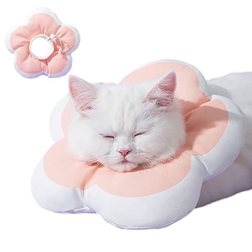 LAVVICHA Soft Cat Cone Collar Waterproof Adjustable Pet E Collar Cute Pink Flower Collar for Cats Small Dogs Kitten Puppy After Surgery Prevent Licking(Pink,Small)