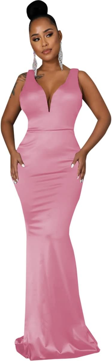 JTNFairy Women's Sexy Sleeveless One Shoulder Bodycon Dresses Classy Long Formal Cocktail Wedding Guest Dress - Image 2