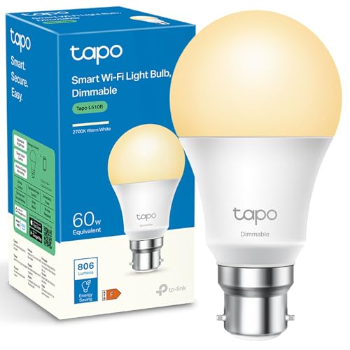 Tapo L510B WiFi Smart Bulb, B22 Smart Light Bulb, 8.3W (60W), Dimmable, Energy Saving, Schedule & Timer, Away Mode, Energy Saving, Preset for Convenience, Voice Control with Alexa & Google