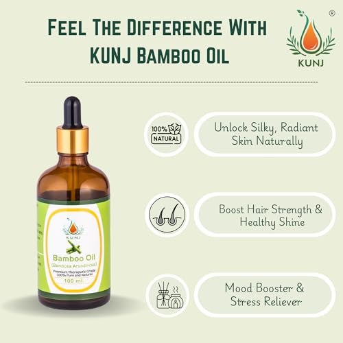 Image of KUNJ Bamboo Essential Oil (Bambusa arundinacea) 100ML - 100% Pure & Natural, Undiluted, Steam Distilled - Therapeutic Grade Oil for Hair Strengthening, Skin Care & Aromatherapy