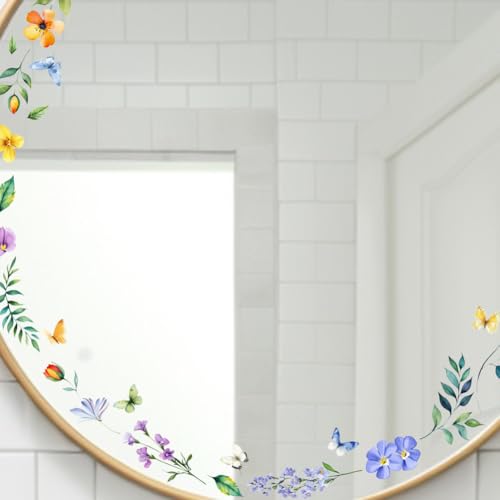 PLIGREAT 4 hojas flores espejo pegatinas