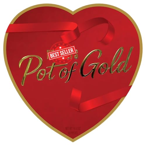 Pot of Gold Valentine's Day Chocolate Assortment, Premium Milk & Dark Chocolate Box, Red Ribbon Heart Gift Box, 14.4 oz