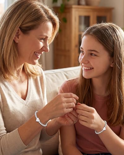 Image of Mother Daughter Bracelets Set for 2 Matching Heart Bracelets for Mother and Daughter to My Mom Bracelet Birthday Mothers Day Gifts for Mom Daughters