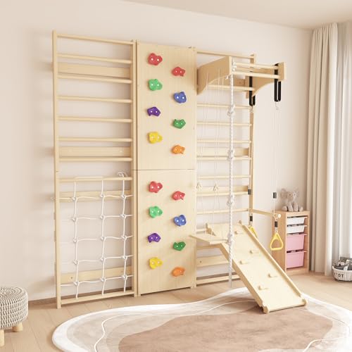 Cofiyard 9-in-1 Swedish Ladder Wall Gym & Climber, Wooden Wall-Mounted
