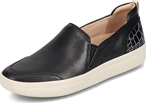 Vionic Women's Aura Penelope Slip On No Laces Sneaker- Supportive Leather Casual Platform Sneakers That Include Three-Zone Comfort with Orthotic Insole Arch Support, Medium Fit Black White 8 Medium US