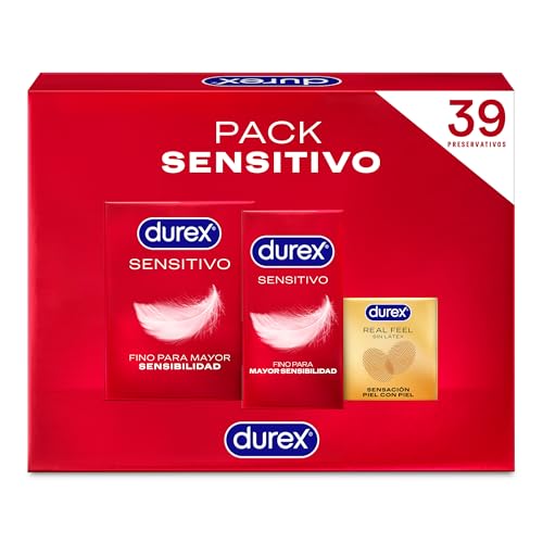 Durex Pack Preservativos Sensitivo Suave + Sensitivo Contacto Total + Real Feel Sin Latex, Pack Ahorro 39 condones