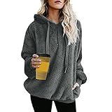 Enwokran Sudadera con Capucha para Mujer con Cremallera, Teddy Fleece Pullover Moda Sudadera con De Forro Polar, De Manga Larga, Monocolor, De Felpa Clásico para Otoño e Invierno (Gris Oscuro, XL)