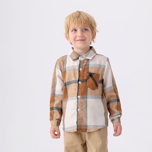 Boys Plaid Button Down Shirts Toddler Long Sleeve Collared Tops Kids Spring Clothes Size 3-8T (2 Pack)2