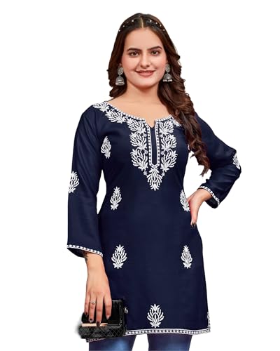 Image of Women's Rayon Chikankari Embroidered Short Kurti | Lucknowi Work Kurta