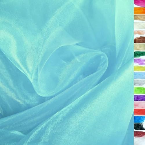TOLKO 1m Organza Stoffe zum Nähen Meterware | Hauch Zart, Fein, Durchsichtig | zum Dekorieren Basteln 145cm breit | leichter Glanz Stoff für Gardine Gardinen Tischdecken Deko Schals (Eisblau)