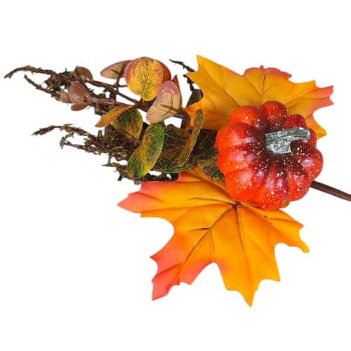 Herbstdeko Kunststoff Strauch mit Kürbis Blätter orange Ahorn Gesteck Herbst