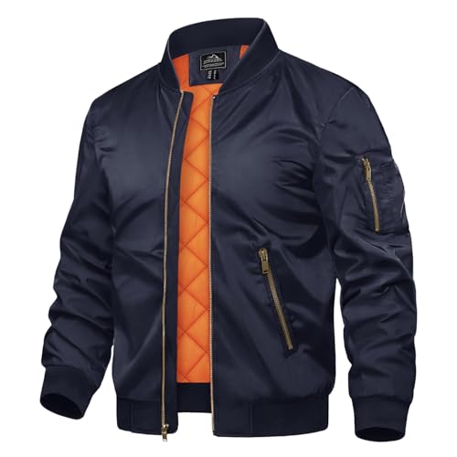 TACVASEN Herrenjacken Windbreaker Sportjacken Atmungsaktiv Bomberjacke College Sweatjacke Laufjacke mit Taschen (L, Marineblau)
