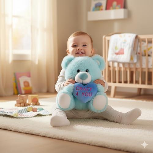 Image of DearJoy Teddy Bear with Message on a Heart Blue 30 cm