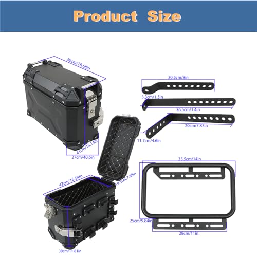 GXYWADY Caja lateral universal para motocicleta, maleta rígida lateral de 36L, negro, aluminio con soportes y cerradura de seguridad miniatura 7