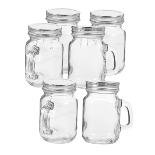 Hemobllo 6 Piezas Mini Copa De Masón Vasos De Tarro De Cristal Con Asas Vasos De De Tarro De Cristal Tarro De Albañil Vasos Para Beber Tarros De Albañil Con Asas Transparent Vidrio