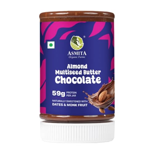 Image of Asmita Organic Farms Creamy Chocolate Nut Butter 250g | Made with Almonds, Multi-Seeds & Avocado Oil | High-Protein Spread | Naturally Sweetened & Zero Palm Oil | Great for Spreads, Smoothies, Baking