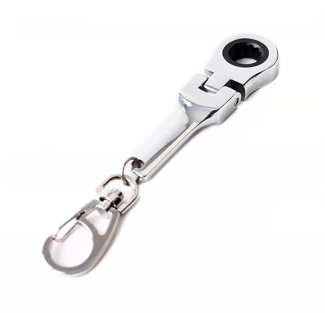 Beautrio Mirror Silver Colorful 10Mm Mini Ratchet Wrench With Keychain – 180° Rotatable, Portable Pocket Spanner Tool(Mirror Silver)