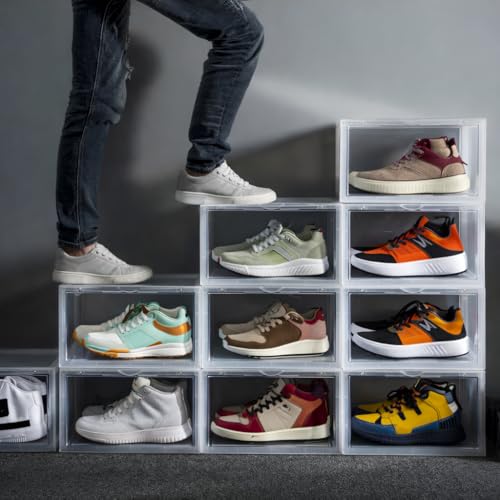Image of NYALKARAN Shoe Storage Organizer Box for Sneakers - Transparent, Heavy Duty, Stackable with Magnetic Door - Large Plastic Shoe Box for Men & Women (Transparent, Pack of 1)