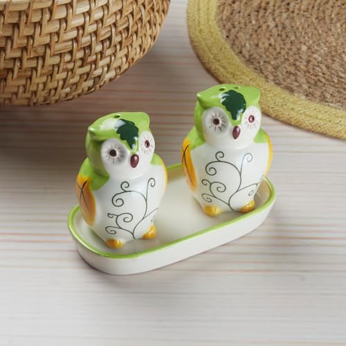 Image of Kookee Ceramic Salt and Pepper Shakers Set with Tray - Elegant Namak Dani, Spice Sprinkler & Dispenser for Dining Table, Kitchen & Restaurant Use (Pack of 2) (10668)