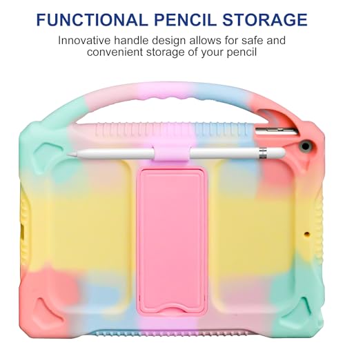 JOGUIIA Kids Case for iPad 9th 8th 7th Generation,Shockproof Silicone Kids Cover for iPad 10.2 2021/2020/2019 with Handle Stand for New Apple iPad 10.2 inch(Rainbow)