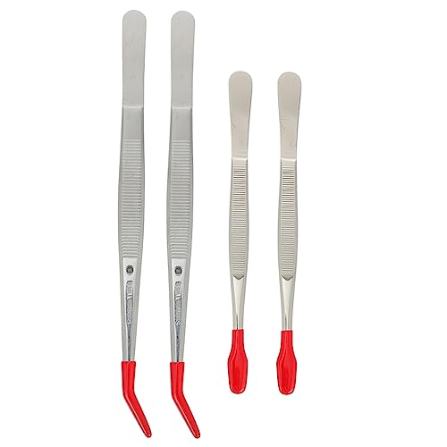 Ipetboom Home Tweezers Tool Set 4pcs Stainless Steel Tweezers Wide Tip Curved Tip