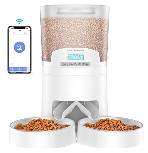 HoneyGuaridan Distributeur Croquettes Chat Automatique Double, 6.5L 2.4G WiFi Distributeur...