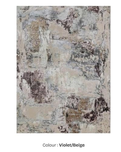 Image of 3x5 Feet (90x150 CM) Carpet for Bedroom Living Room & Hall - Violet Beige Modern Abstract Geometric Silk-Touch Luxury Hotel-Style Washable Anti-Skid Turkish Area Rug