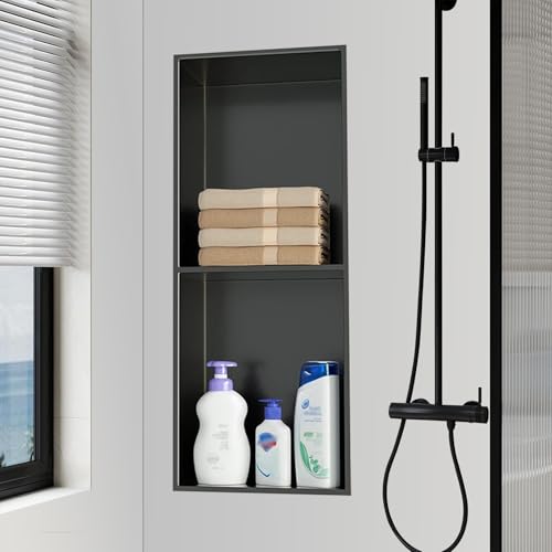 Kit di inserti per doccia senza cuciture in acciaio inox nero, stampaggio in un unico pezzo per ambienti umidi, alcove e installazione 70 x 28 cm, soluzione di rinnovamento del bagno