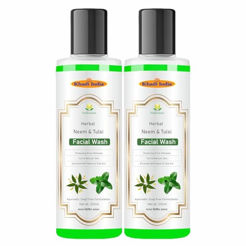 Image of Khadi 100% Pure Herbal Ayurvedic Natural Khadi Natural Neem & Tulsi Herbal Face Wash 400ml pack of 2
