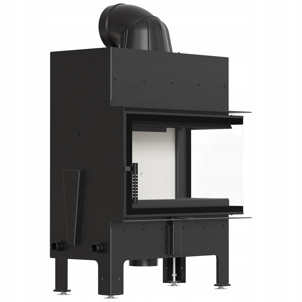 KRATKI Kamin aus Stahl 10 kw Floki M Rechts fi 200 Schwerz Set Kamineinsatz BImSchV Stufe 2 Eckrohrsatz