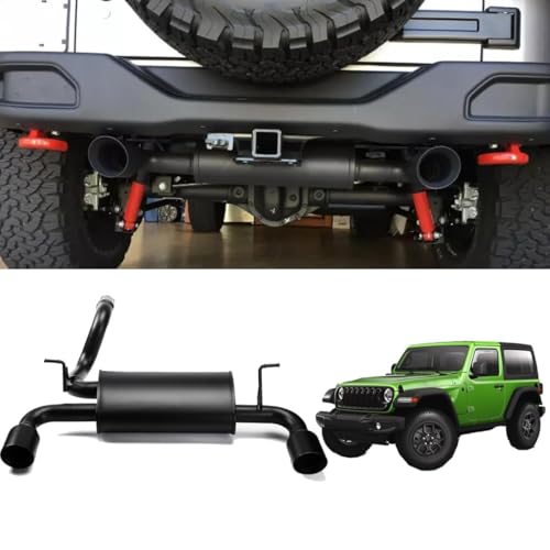 Kucaruce Matte Black Stainless Steel Rear Exhaust Muffler Dual Outlet CatBack Exhaust System Kit with Black Tips Compatible with 2018-2024 Jeep Wrangler JL 2/4DR JL01