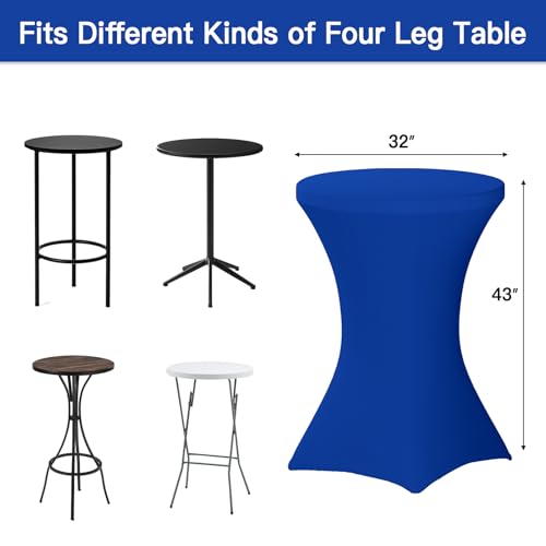 Image of Fixwal 4 Pack Spandex Cocktail Table Covers, 32x43 Inch Royal Blue Fitted Stretch Highboy Round Cover Table Cloth for Party, Bar, Pub, Wedding, Banquet