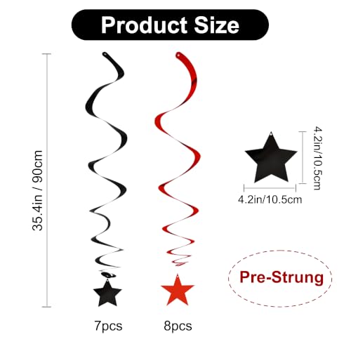 Image of BEISHIDA Red Black Stars Hanging Swirls Graduation Hanging Ornament Decorations for Birthday Party Baby Shower Halloween Congrats Grade 2026 Graduation Decorations,Pack of 15