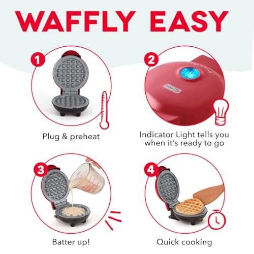 Image of Dash Mini Waffle Maker with Ceramic Nonstick Cooking Surface, 4 Inch Small Waffle Iron, Single Serve, Easy to Clean, Compact Breakfast Maker for Kids & Families - Aqua