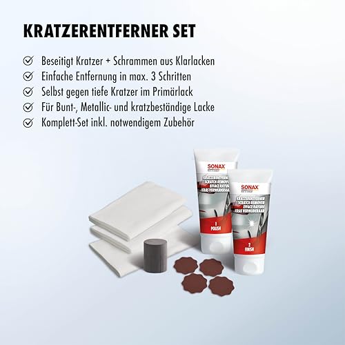 SONAX KratzerEntfernerSet Lack (50 ml) zur manuellen Beseitigung von lokalen Kratzern und Schrammen aus Klarlacken | Art-Nr. 03059410