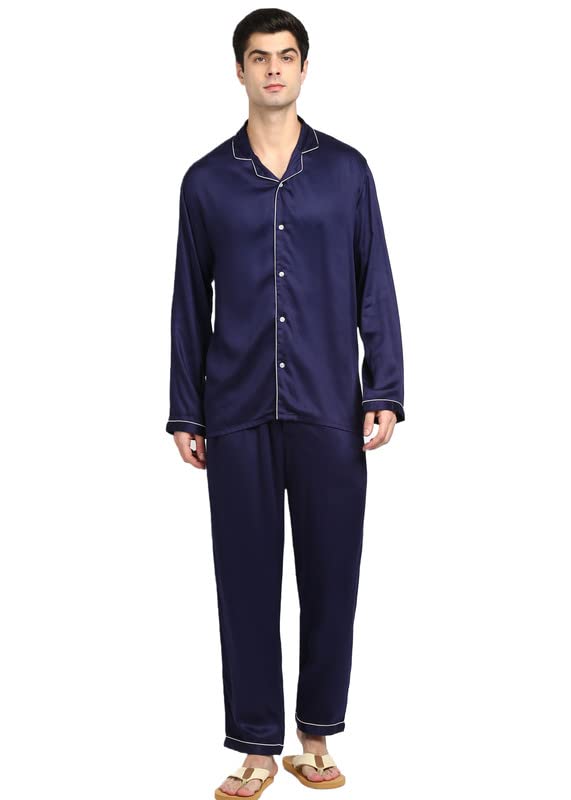 shopbloom Modal Satin Solid Plain Long Sleeve Nightsuit Set for Men | Nightwear | Night Dress for Gents-picture-32