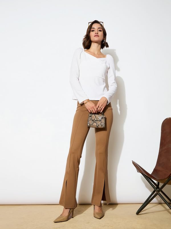 Image of Black Front Slit 4-Way Stretch Slim Pants