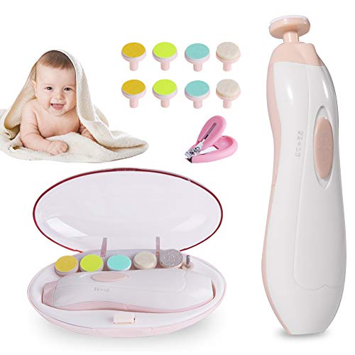 Electric Baby Nail File, Baby Nail Trimmer for Infant Toddler with Light, Toes Fingernails Care Trim Polish Grooming Kit Safe for Newborn, Baby Nail Grinder Set with Nail Clipper (Blush)
