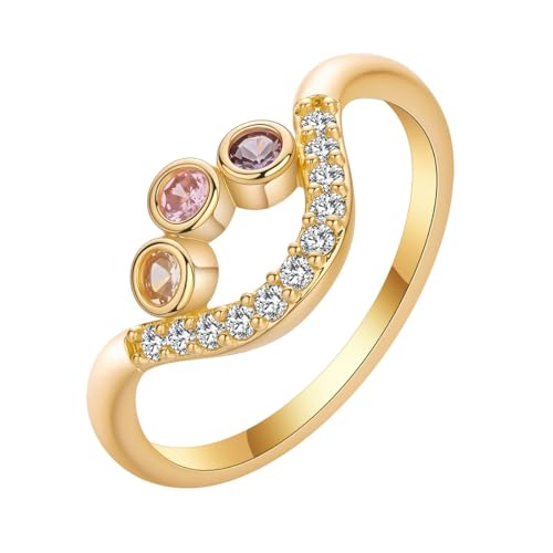 Bague en zircon dégradé XJBTBA multi-gemmes et anneau plaqué or cuivre incurvé