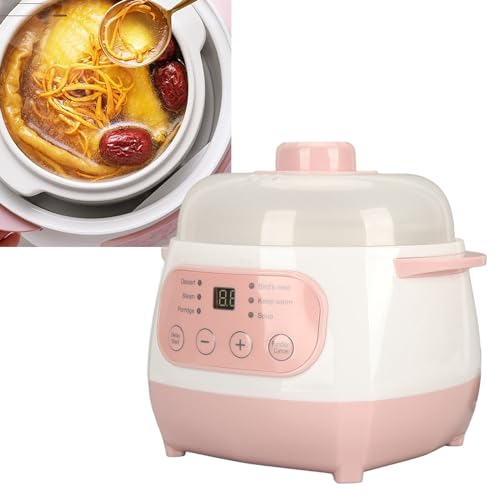 Image of Electric Stew Pot, 1L 200W Anti Dry Burn Safe Intelligent Electric Ceramic Cooker, with 24H Timer, for Porridge Rice Soup Cooking (US Plug 110V)