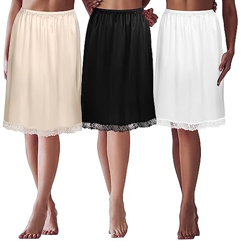 FeMereina Satin Half Slip with Lace Hem Cover