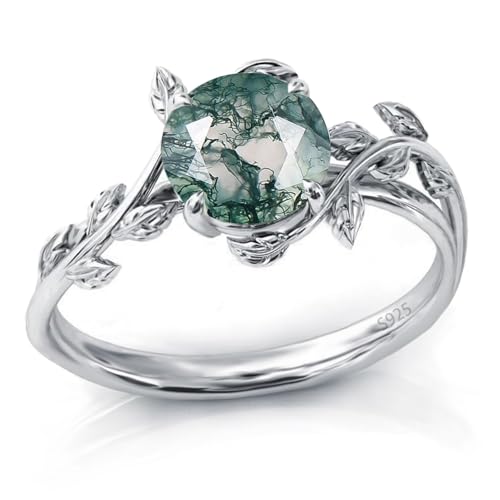 Natural Moss Agate Ring for Women...