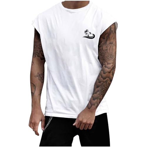 Men's Sleeveless Vests with Round Neck Quick Dry Airy Sun Protection Tank Top Gym Sport Casual Vest Training Running Top Mens Tank top Black Sweater Vest Men 3XL Holiday Clothes Men (White, XXXL)