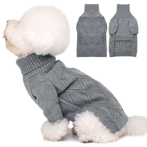 DENTRUN Dog Sweater Jumper, Turtleneck Knitting Dog Sweater, Fleece Jumpers Pullover Sweatshirt for Dogs Cats, Pullover Pajama Dog Coat, Elastic Dog Jumper