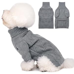 DENTRUN Dog Sweater Jumper, Turtleneck Knitting Dog Sweater, Fleece Jumpers Pullover Sweatshirt for Dogs Cats, Pullover Pajama Dog Coat, Elastic Dog Jumper