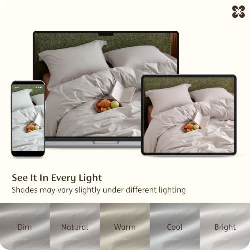 Image of Bedsure 100% Washed Cotton Duvet Cover King - Light Grey Minimalist Bedding Set Linen Like - PureWoven Plain Simple & Soft Comforter Cover for All Seasons (King, 104 inchx90 inch)