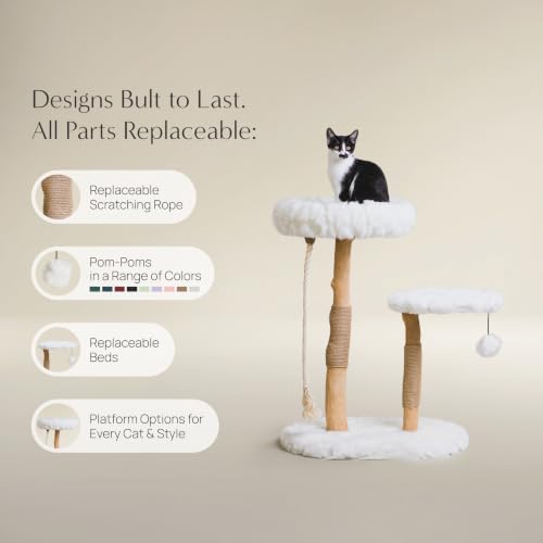 Image of Mau - Modern Wood Cat Tree Tower, Real Branch Scratching Post, Cat Condo
