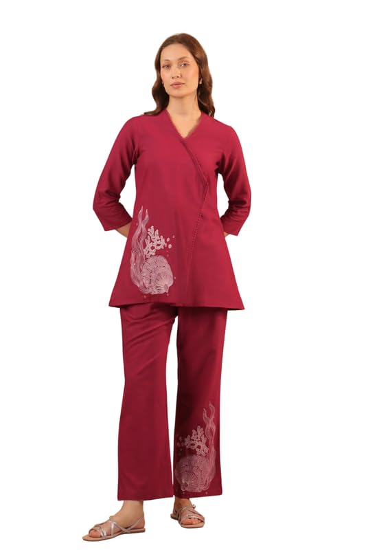 jisora Women's Red Embroidery Cotton Flex Co-ord Set-picture-35